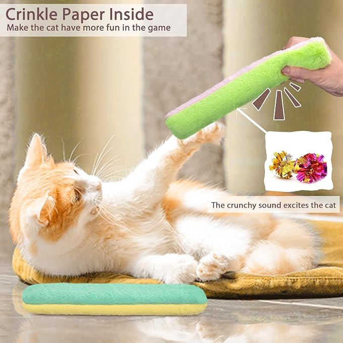 Retro Shaw Cat Toys Kicker Pillows 3Pcs, Crinkle Refillable Catnip Toys for Indoor Cats Kitten, Christmas Interactive Cat Nip Chew Kitty Kick Sticks 10.1 Inches