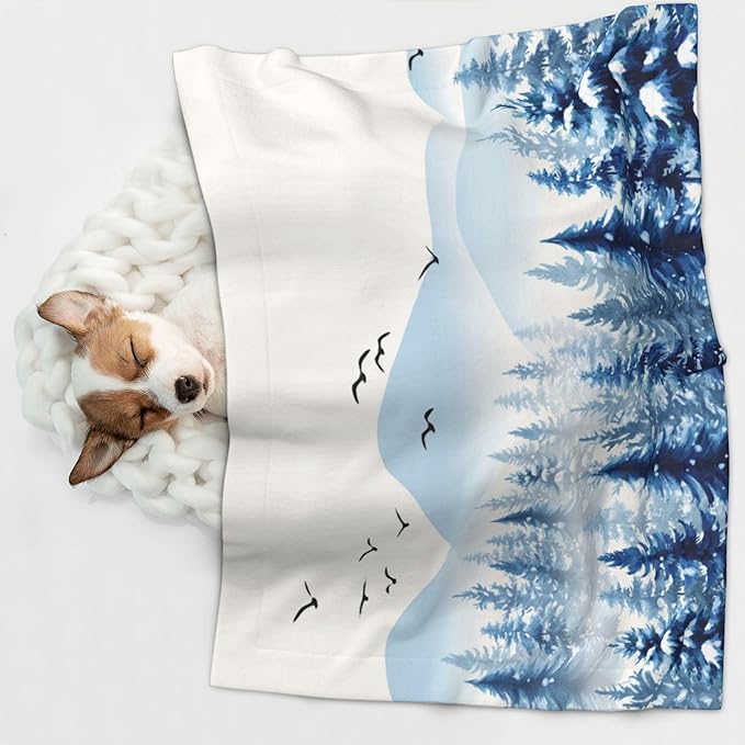 Misty Mountain Throw Blanket - Winter Trees Blanket for Dog Cat Snowy Pet Blankets 30x20 for Couch Sofa Bed