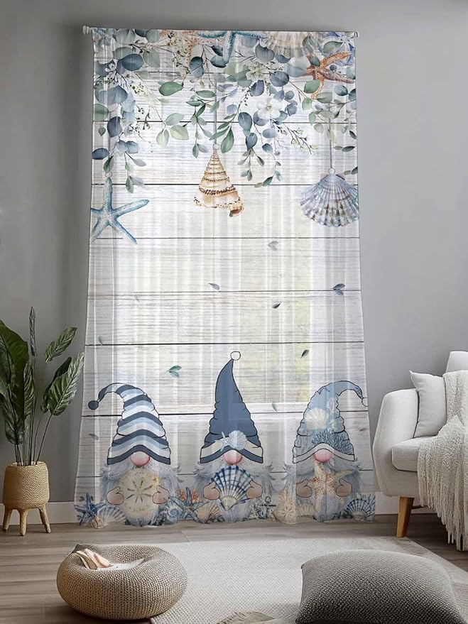 Sheer Curtains 108 Inches Long, Coastal Eucalyptus Leaf Semi Sheer Curtains