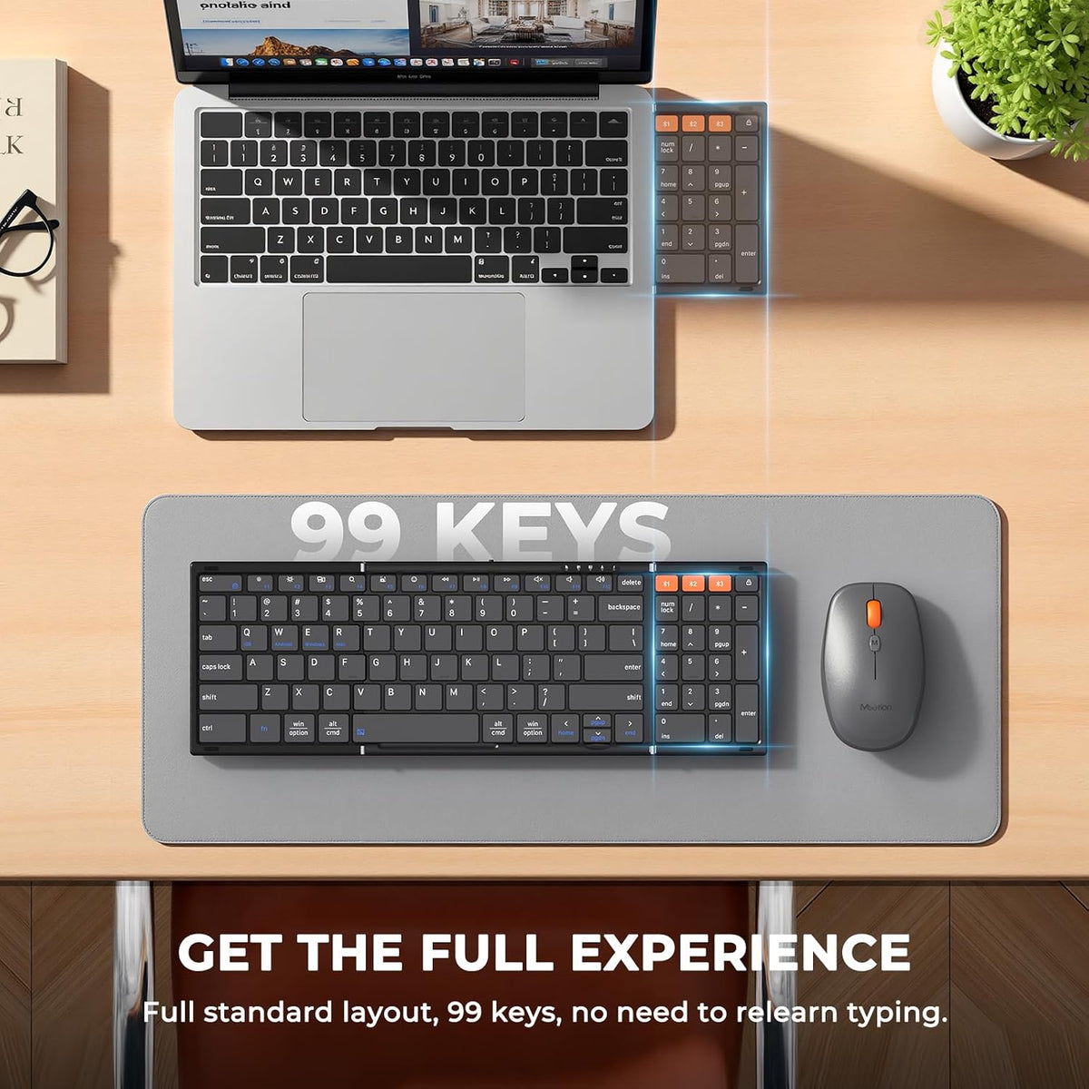 MEETION Foldable Keyboard and Mouse, 2.4GHz/Bluetooth Portable Set