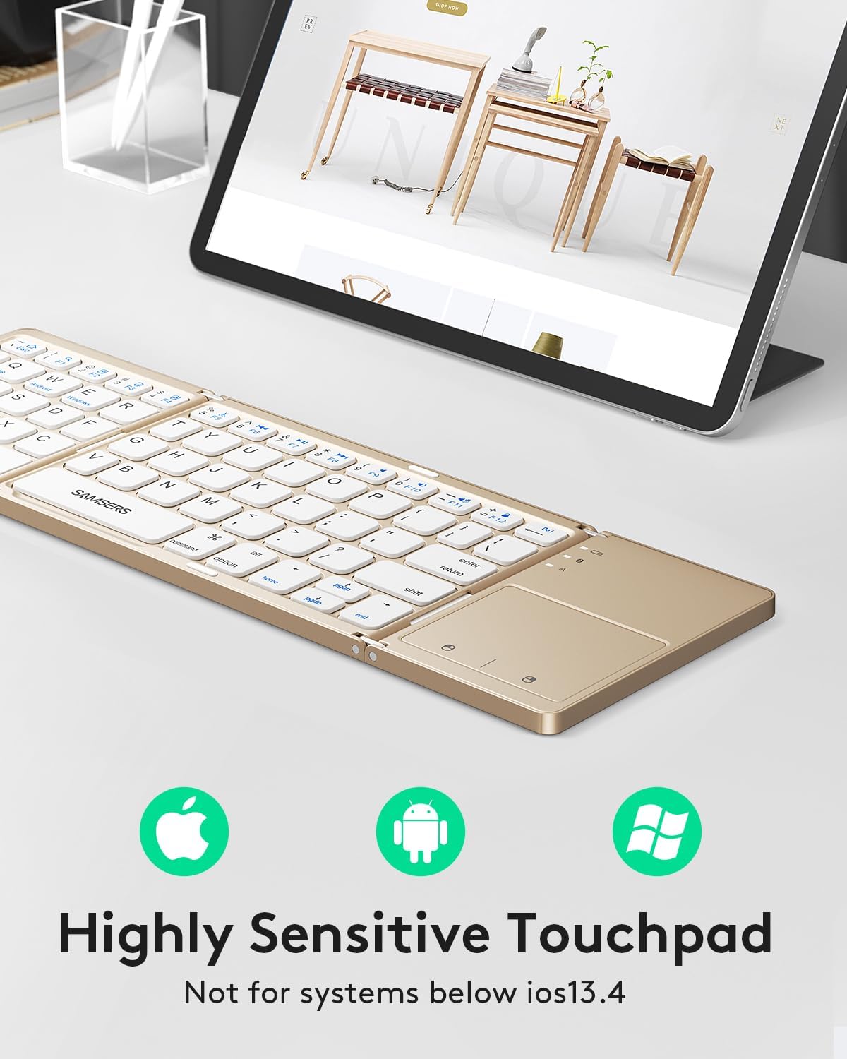 Samsers Foldable Bluetooth Keyboard with Touchpad, Ultra Slim Compact, Gold