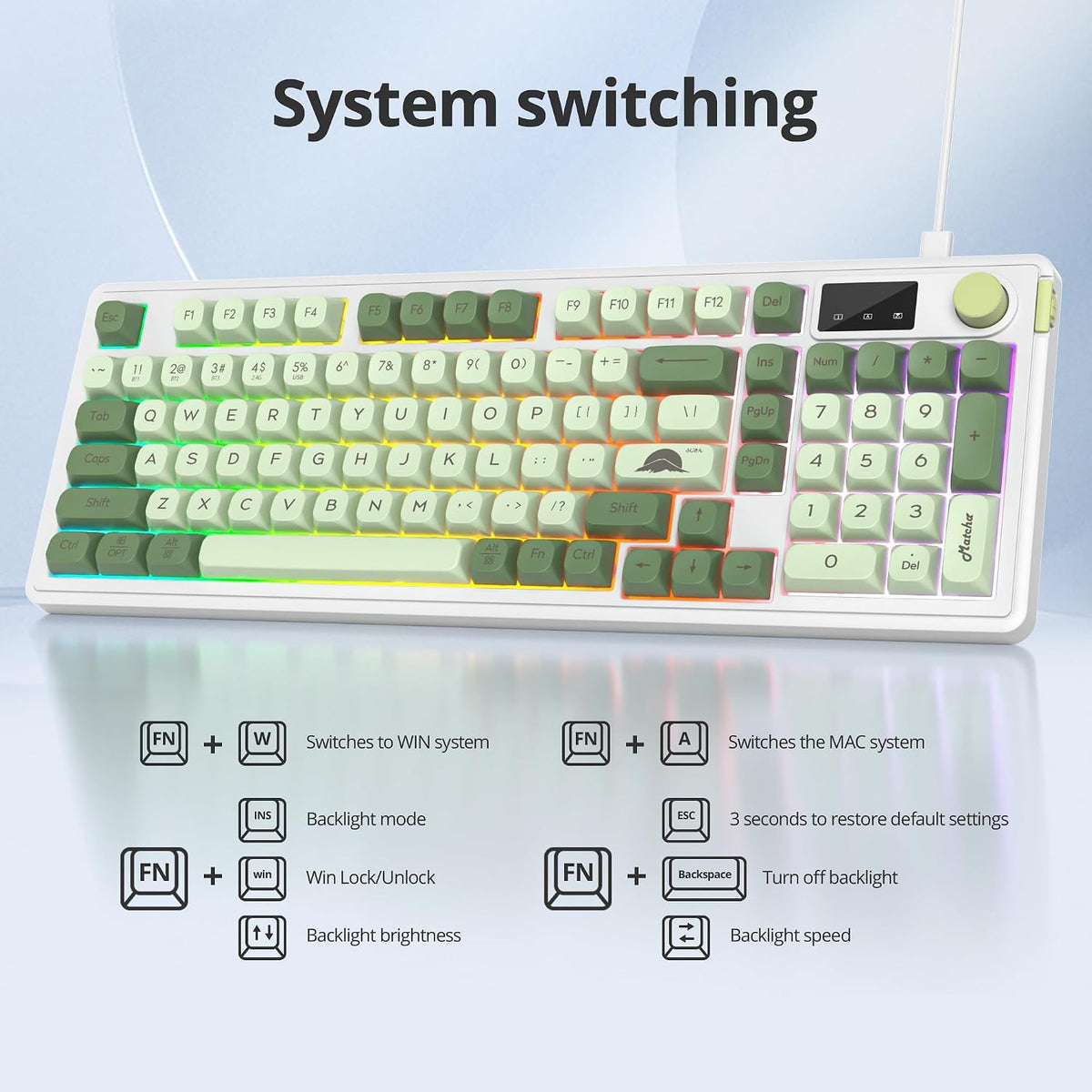 Owpkeenthy 96% Wireless Matcha Green Keyboard with Number Pad Knob