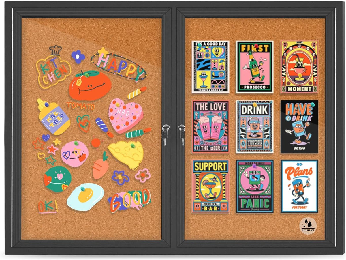 Outdoor Enclosed Bulletin Board Weatherproof Bulletin Board with Locking Door, 44x32 in Wall-Mounted Message Board for Notices & Announcements