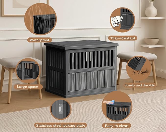 42 Inch Dog Crate Furniture Lockable Dog Kennel Indoor for Large Dogs and Medium Heavy Duty Pet Crate Decorative Pet Cage End Table, Black