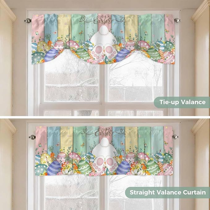 Easter Tie Up Valance Curtains for Windows, Kitchen Curtains Window Shades