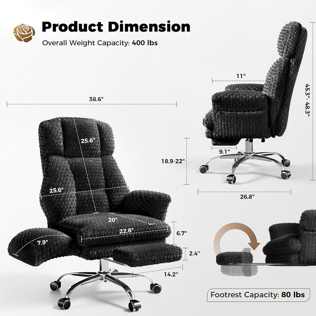 Big and Tall Heated Massage Office Chair with Footrest, 6-Point Vibration