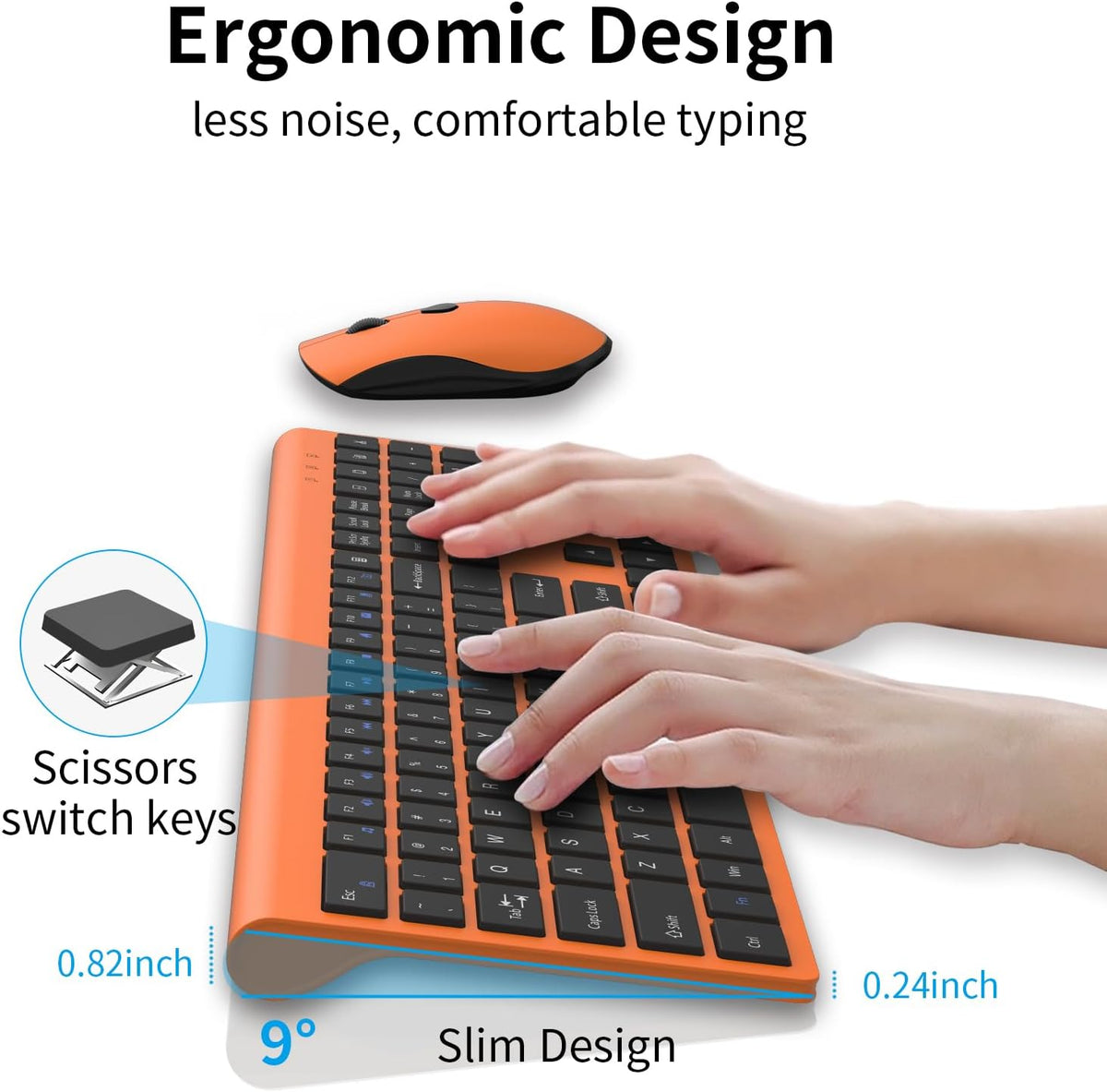 Slim Silent Full Size Wireless Keyboard Mouse Combo Orange