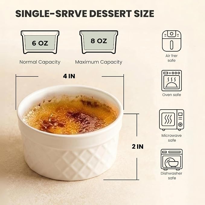 8 oz Ramekins, Suitable for Use in the Oven and Dishwasher | The stackable