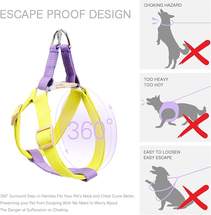 No Pull Dog Harness and Leash Set, Dog Collar, Step in Dog Halter Harness with Poop Bag Holder, Adjustable Lightweight Cotton Straps Suitable for Small Medium Large Dogs Outdoor Walking Running Hiking