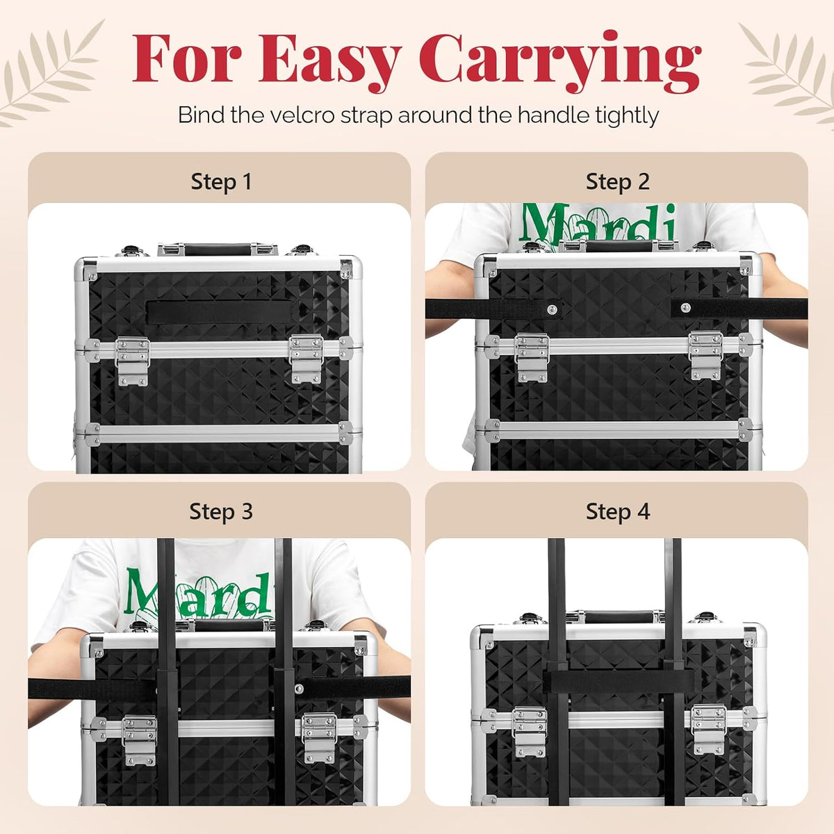 mefeir 4-in-1 Rolling Makeup Train Case Lift Handle,4 Removable Wheels Lockable Keys,Aluminum Cosmetic Trolley Beauty Stylist Artist Organizer Box,Ideal Xmas New Year Gift (Diamond Black)