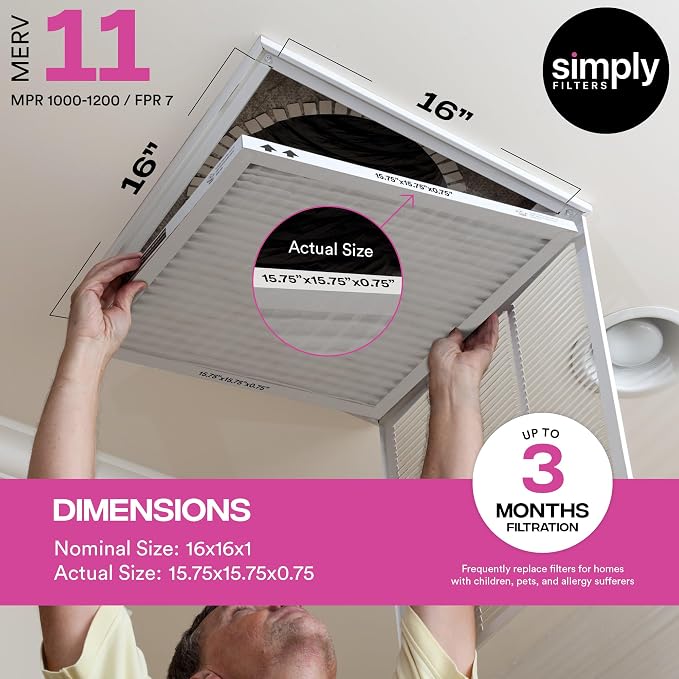 Simply 16x16x1 Air Filter, Merv 11, 12 Pack,