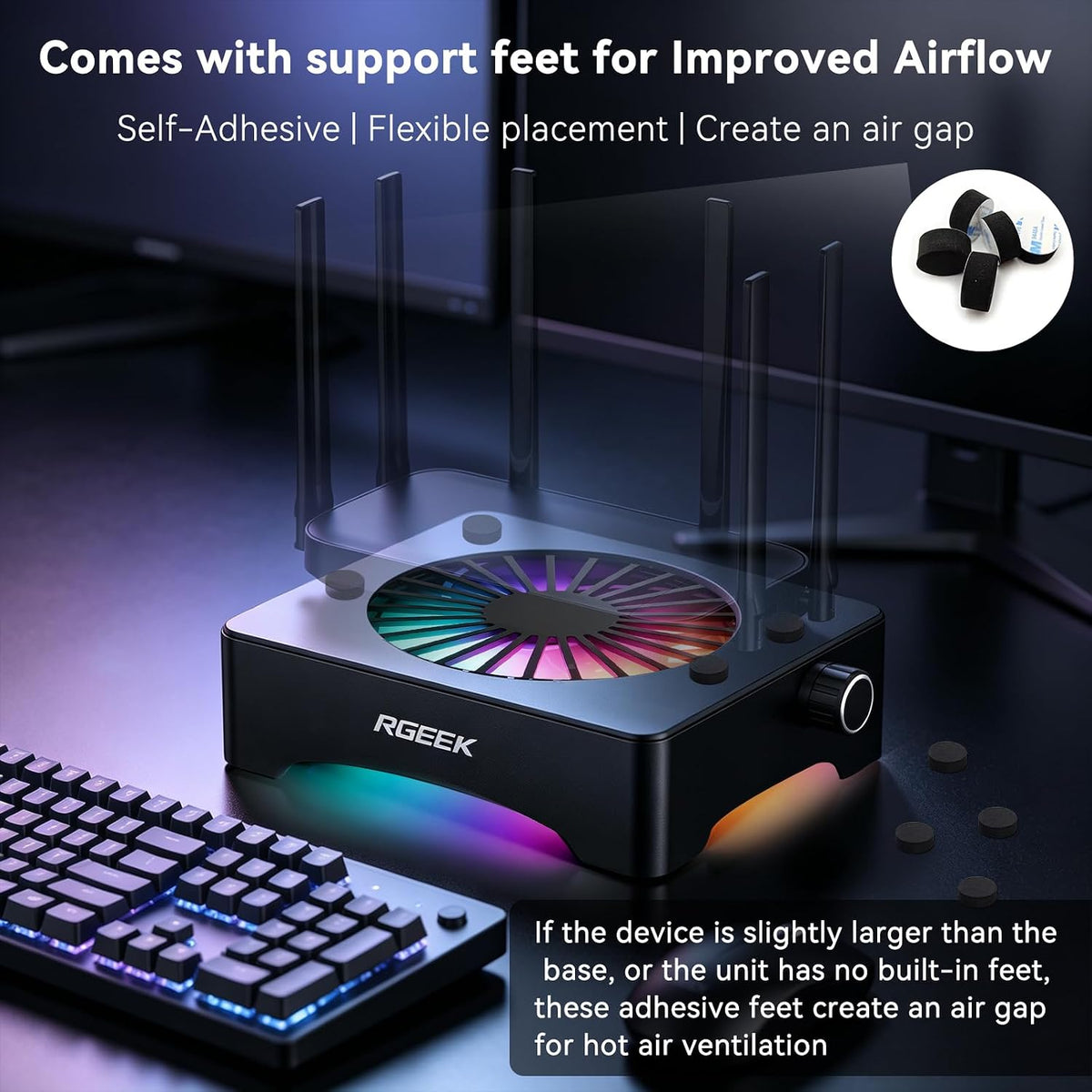 Quiet USB Computer Fan, RGB Mini PC Cooling Fan Base, with Speed Controller