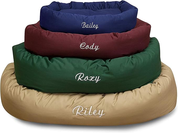 Majestic Pet Personalized 40 Inch Bagel Calming Dog Bed Washable – Cozy Soft Round Dog Bed with Spine Support for Dogs to Rest Their Head - Fluffy Donut Dog Bed 40x29x9 (Inch) - Large – Blue