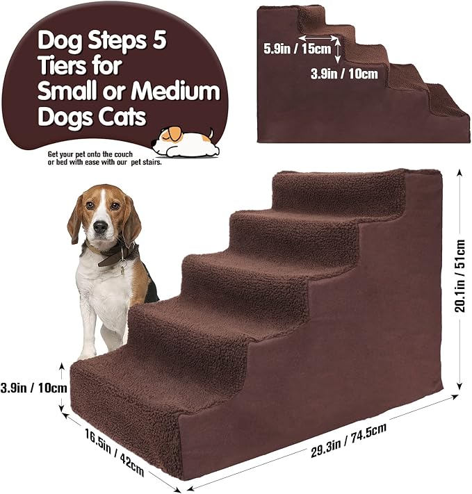 Topmart Plastic Dog Stairs 5 Tiers, Pet Steps/Ladder for Couch/Bed, Non-Slip, Cat Dog Stairs for Old/Injured/Short-Legged Pets
