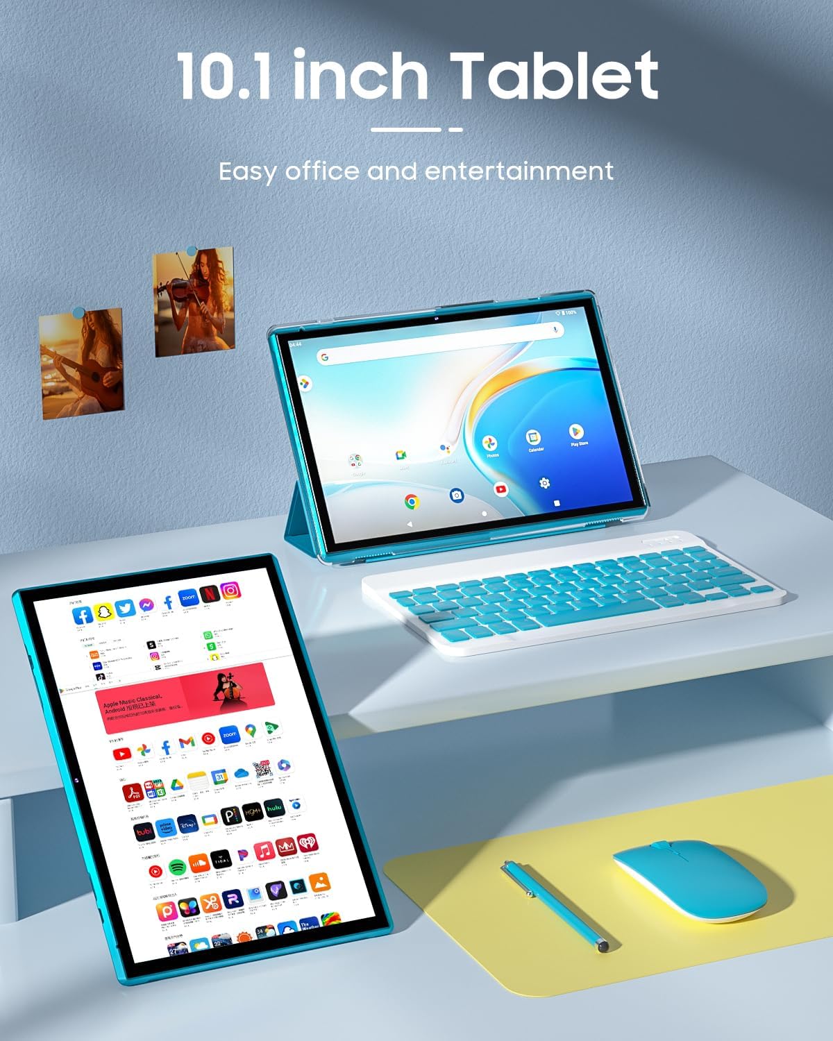 Android Tablet 2 in 1 with Keyboard Case Mouse Stylus, 10 inch Tablet Android 15 Tablets PC, 8GB RAM+32GB ROM Support 1TB Expandable, 6000mAh Battery 10.1" Tableta 2MP+8MP Dual Camera WiFi-6 Tablets