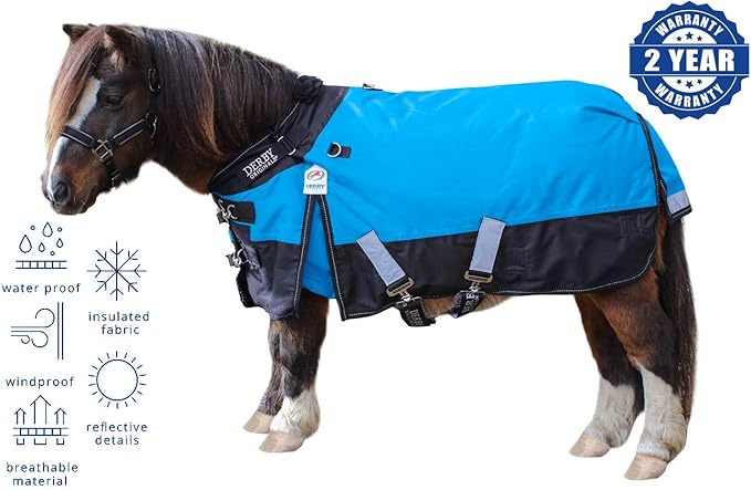 Derby Originals Nordic-Tough 1200D Heavyweight Mini Horse & Pony Turnout Blanket – Waterproof, Breathable, 300g Insulation, 210T Lining, Reflective, 2-Year Warranty (Turquoise, 36")