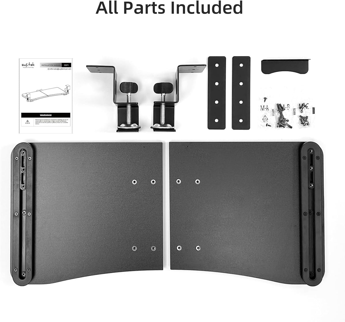 suptek Keyboard Tray Under Desk Pull Out with C Clamp Mount, Computer Keyboard & Mouse Tray, 25.6 (30 Including Clamps) x 11.8 inch Slide-Out Platform Computer Drawer for Typing, Black, DSF1