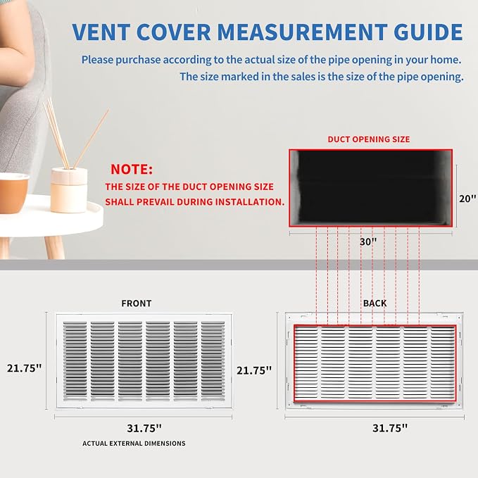 30x20 Return Air Grille, Return Air Vent Cover