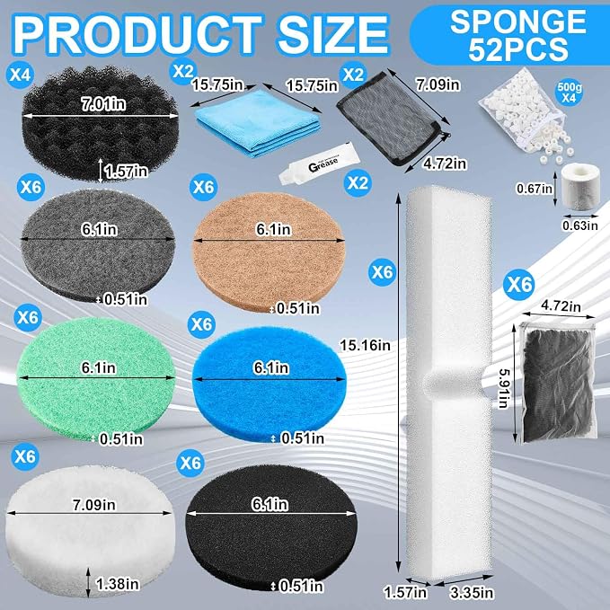 62 Pcs Compatible with Fluval Fx4/fx5/fx6 Replacement Filter Media, 6 Foam Block