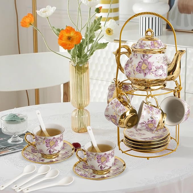 Ceramic Tea Set 20 Pcs, 700ml/23oz Porcelain Tea Pot Sets