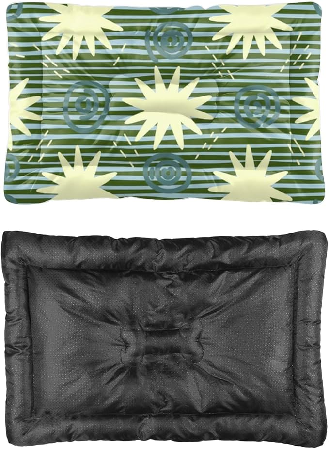 Green Stripes Star Dog Bed Pads Dog Mats for Crates Kennel Pads for Crates Washable Crate Bed Washable Non-Slip Small Crate Pillow Mats Cages Pillows Medium Dogs Indoor Outdoor 24X18 Inch