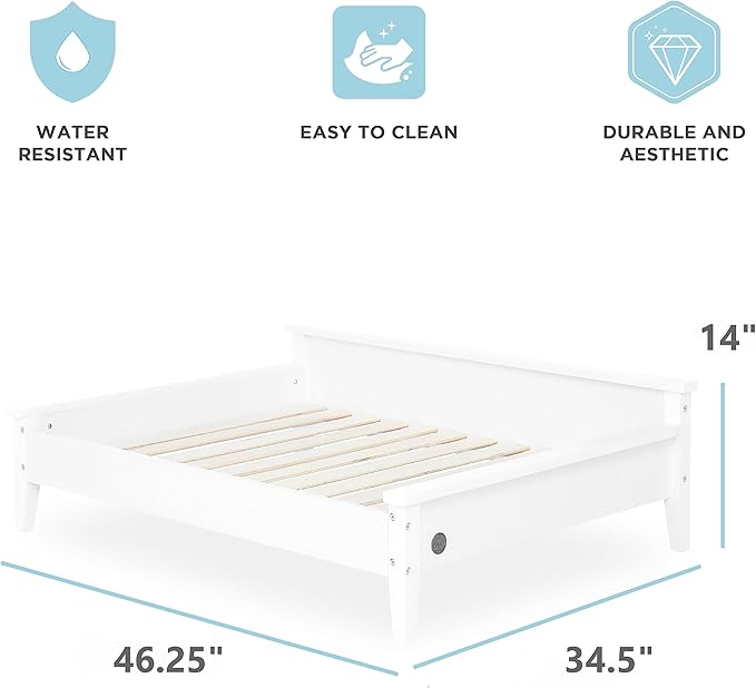 Wooden Dog Bed with Water-Resistant Mattress, Larget to Extra Large Elevated Pet Bed with Calming Pet Mattress, Greenguard Gold Certified, Modern Dog Couch, Winston - TailZzz