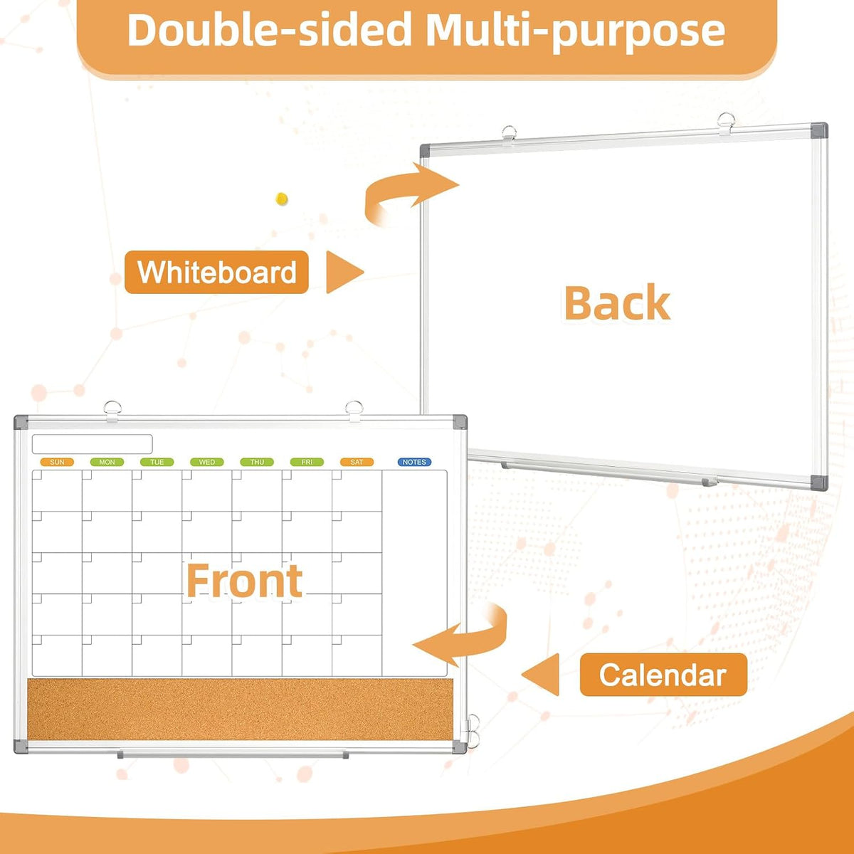 Calendar Whiteboard for Wall, 36" x 24" Dry Erase Monthly White Board