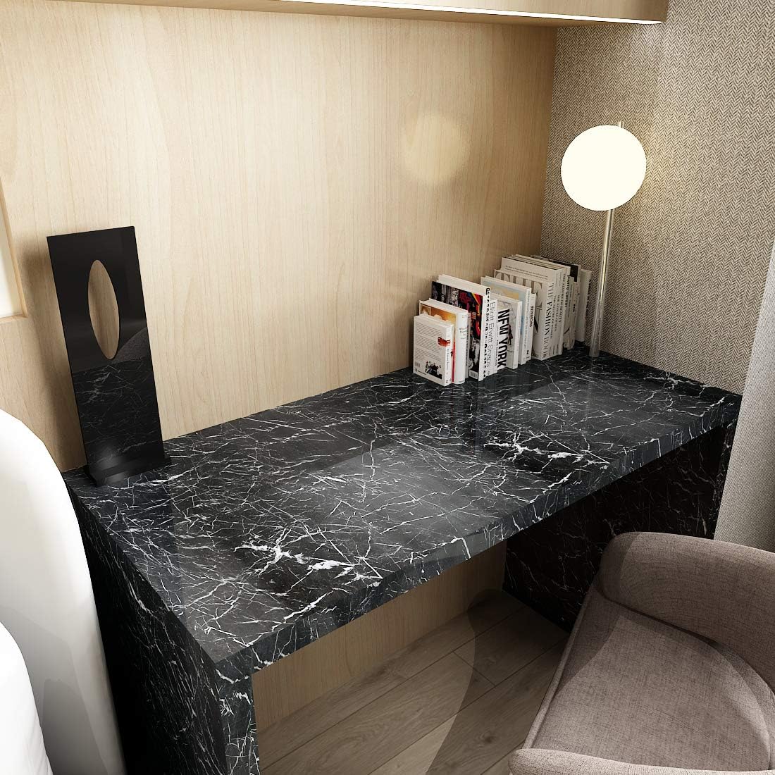 YENHOME Large Size 30"X118" Black Marble Peel and Stick Countertops Wrap for Kitchen Bathroom Waterproof Black Marble Contact Paper Self Adhesive Marble Peel and Stick Wallpaper Glossy Marble Paper