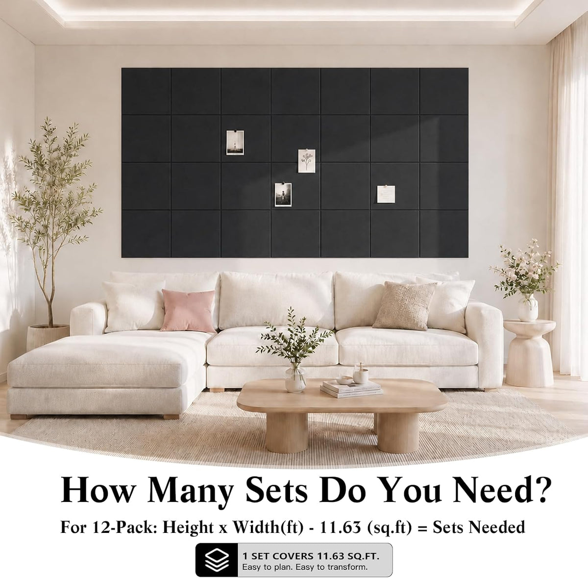 48" x 36" Decorative Bulletin Boards, Large Cork Board Alternative | 50 Pushpins, 60 Adhesive Tabs, Solid-Tile 12-Pack Felt Wall Tiles, Cork Boards for Office Push Pin Board Felt Board, Black