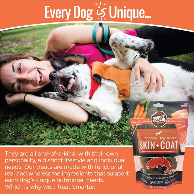 Smart Cookie All Natural Dog Treats - Healthy Skin & Coat Salmon Dog Treats - Ideal for Sensitive Stomachs or Itchy, Allergic, Dry Skin - Dehydrated, Crunchy, Human-Grade, Made in USA - 8oz, Pack of 3