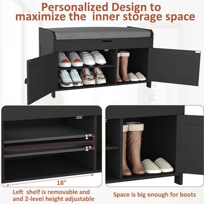 HOMEFORT 30" Shoe Bench with Lift Top Storage, Entryway Bench with Cushioned