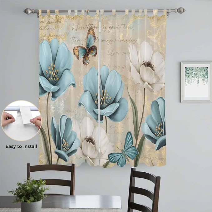 Spring Flowers Living Room Curtains 84 Inch Length, Window Curtains Tab Top