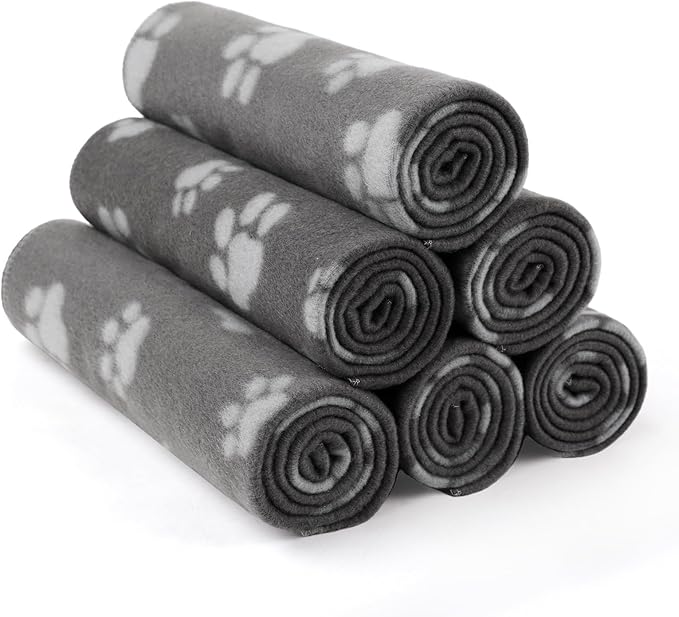 LINENLUX Cute Dog Blanket for Small Medium Dogs 6-Pack Soft Stretchy Fleece Blankets for Pet Cat Puppy Warm Wrinkle-Resistant Throw for Couch Bed Outdoor Grey 40x31 inch (Pack of 6)