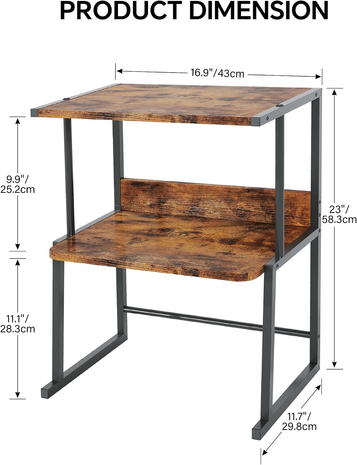 Homeiju 3-Tier Printer Stand for Desk, Desktop Printer Shelf, Heavy Duty Metal Frame Wood Shelf for Home Office Holds Up to 50lbs, Space-Saving Desk Organizer forfor Home Office, Rustic Brown