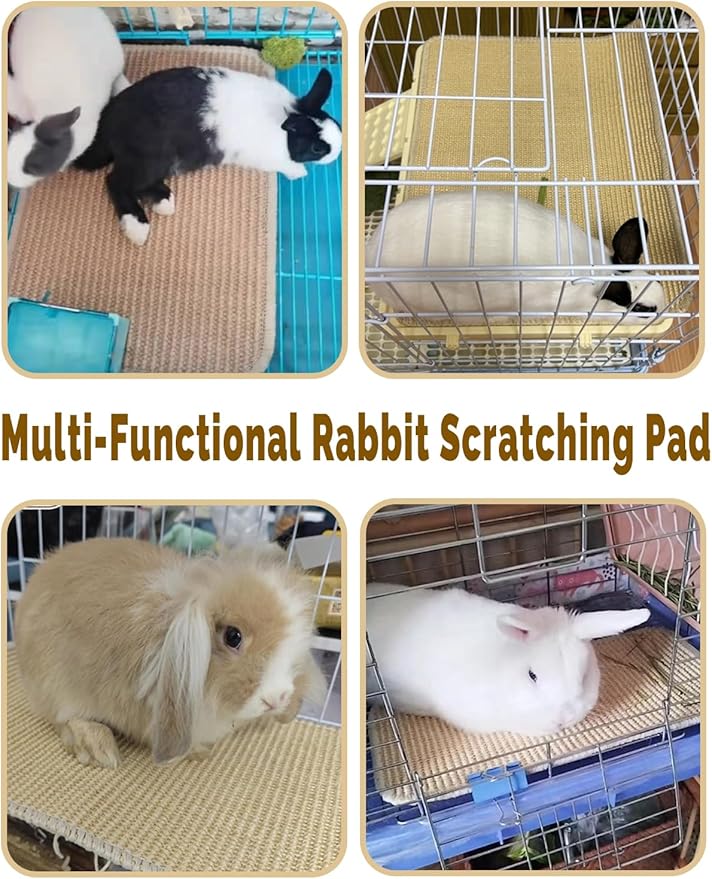 Rabbit Scratcher Mat 4 Pack Natural Sisal Bunny Scratching Mats, Small Animal Scratch Pad Rug for Indoor Grinding Claw Pad for Guinea Pigs Chinchillas (Beige)
