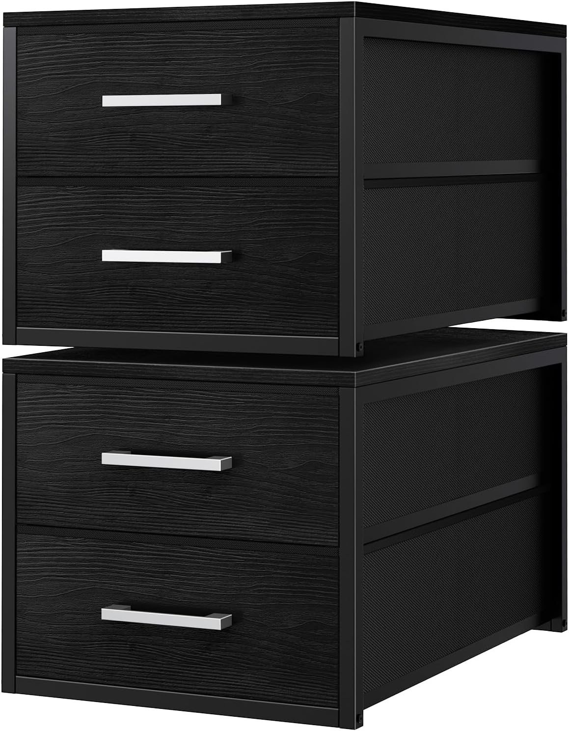 BOLUO Stackable Storage Drawers Narrow Closet Organizers and Storage Fabric Black 2 Drawer Dresser for Bedroom 2 Packs Modern