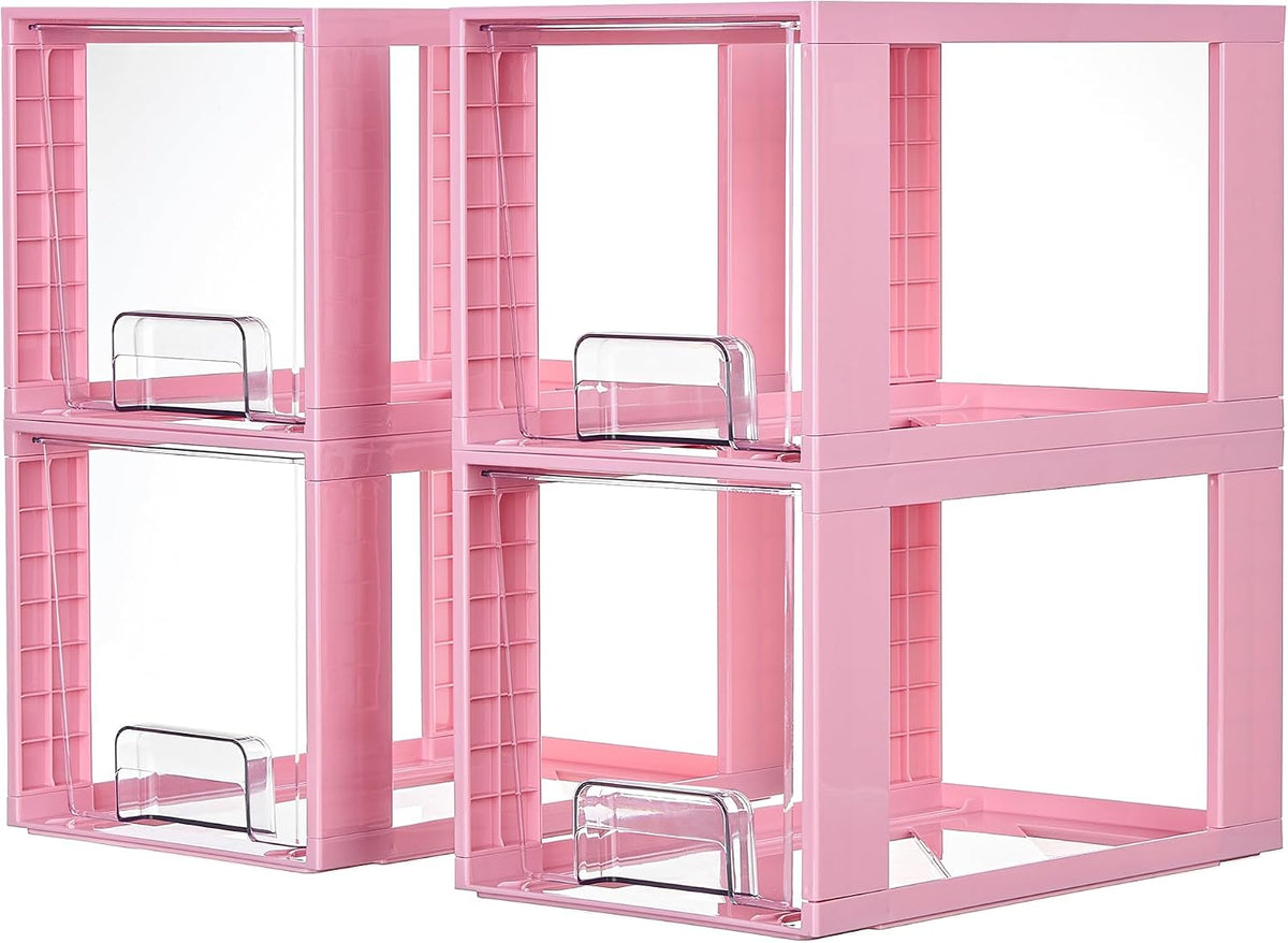 Vtopmart 4 Pack Large Stackable Storage Drawers, Pink