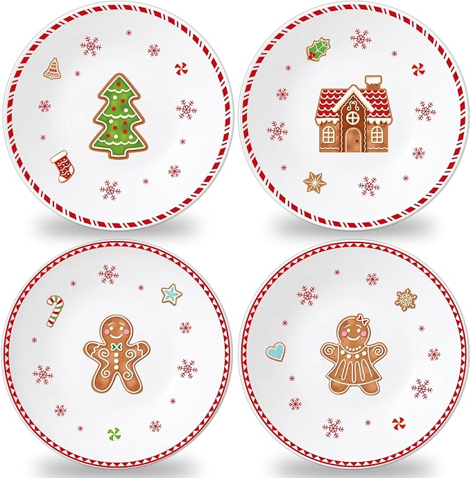 4 Set 10 Inch Christmas Dinner Plates Melamine Christmas Gingerbread Man