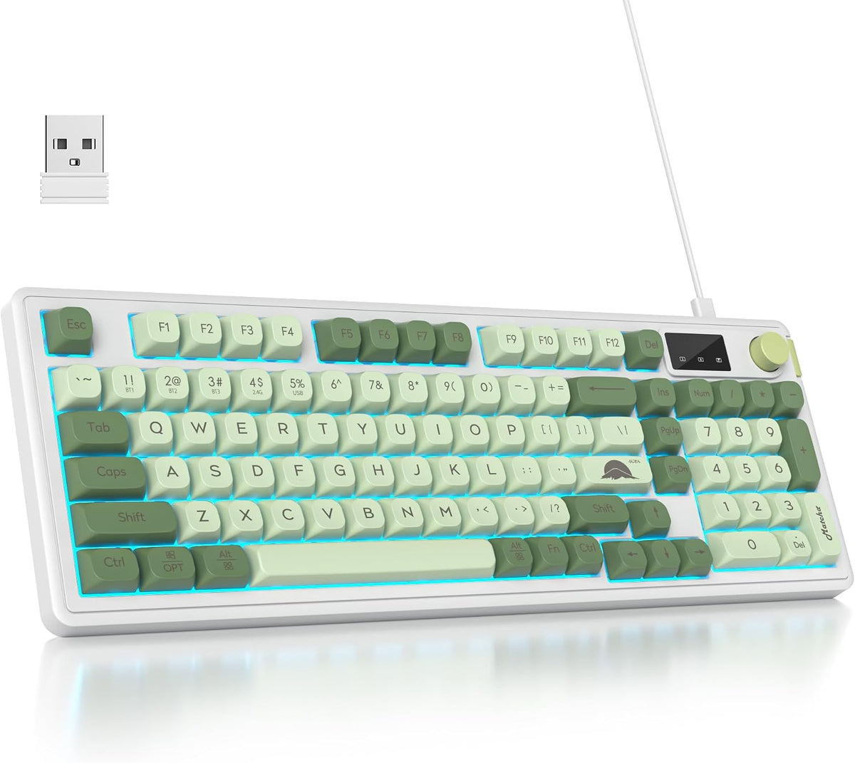 Owpkeenthy 96% Wireless Matcha Green Keyboard with Number Pad Knob