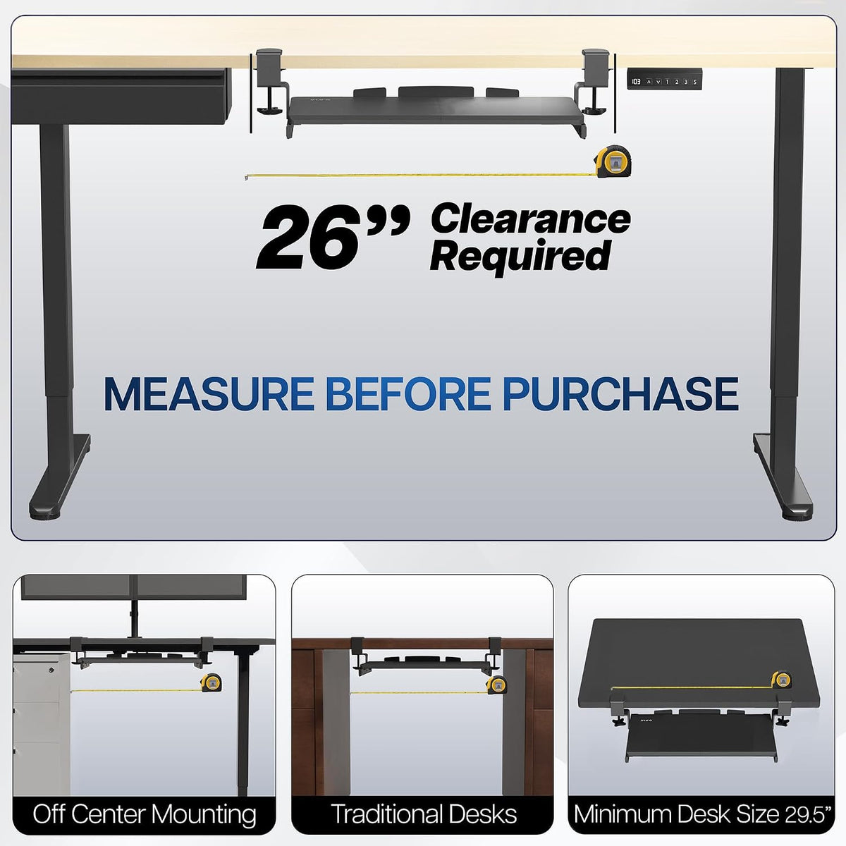 VIVO Black Clamp-on 20 x 11 in Keyboard Tray, MOUNT-KB05ES