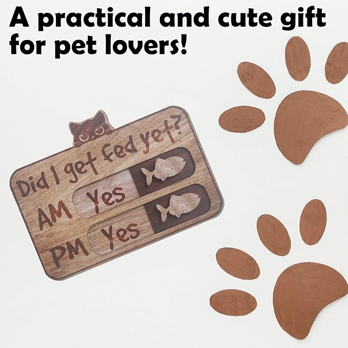 Cat Feeding Tracker-AM PM 2-Meal Wooden Fridge Magnets - Cat Feeding Reminder(3.5'' x 5.4'') with Stand - Did I Get Fed Yet-Pet Accessories to Track & Prevent Overfeeding or Underfeeding of Pets-A03