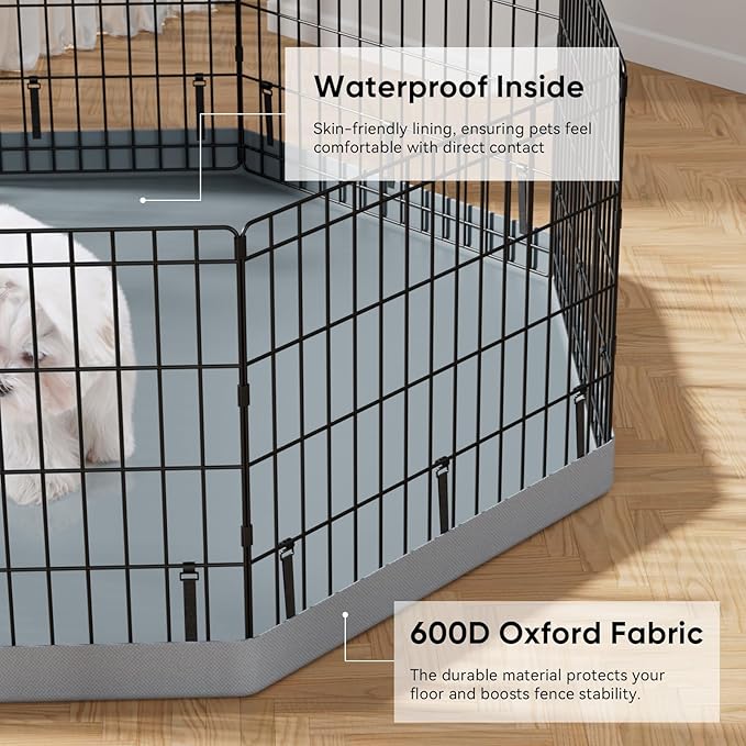 PJYuCien Dog Playpen with Top Cover and Bottom Pad - Metal Foldable Exercise Pen, 8 Panels 36" H x 24" W Indoor Outdoor Pet Fence Puppy Crate Kennel, Gray