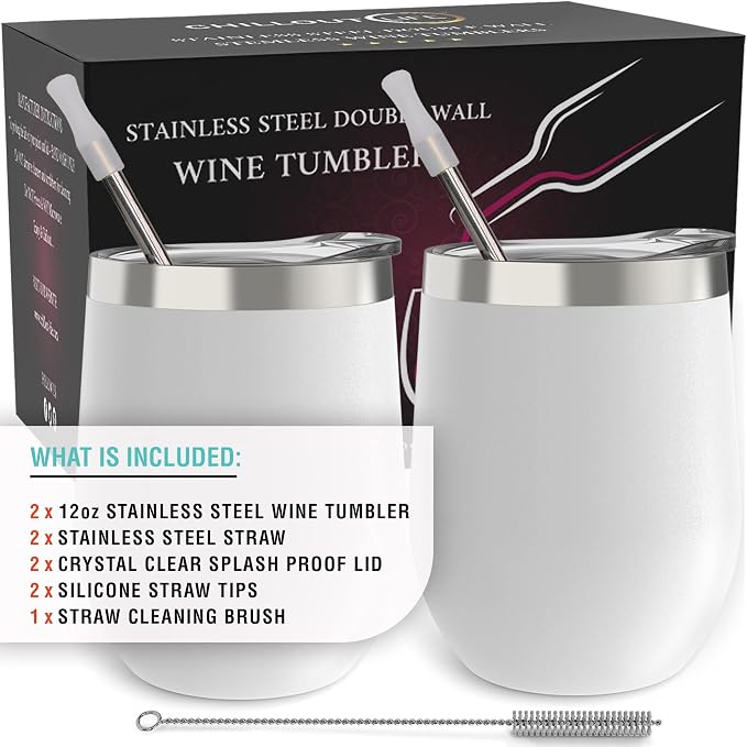 CHILLOUT LIFE 12 oz Stainless Steel Wine Tumblers 2 Pack