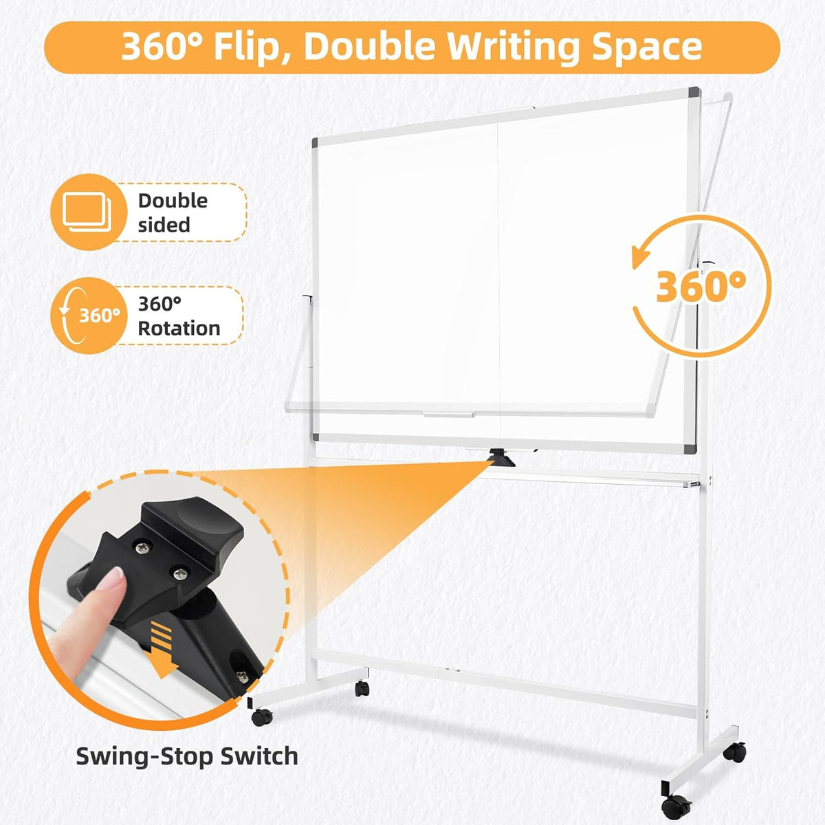 Rolling Dry Erase Whiteboard with Stand, 48" x 36" White Board on Wheels