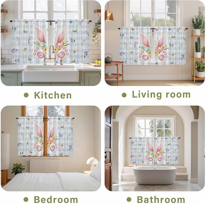 Easter Kitchen Tier Curtains 45 Inch Long 2 Panel Set, Rod Pocket Short Window
