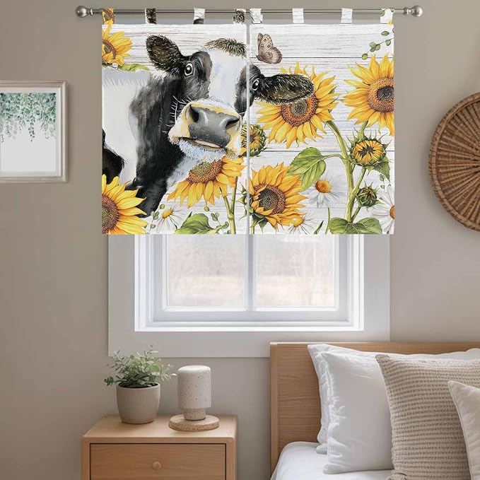 Retro Farmhouse Floral Kitchen Curtains 45 Inch Length, Short Cafe Window