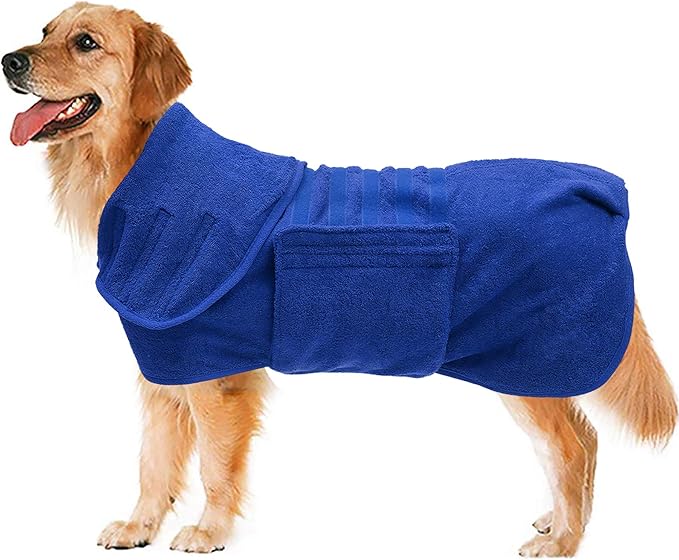 Geyecete Dog Drying Coat - Fast Drying Dog & Cat Bath Robe Towel, Luxuriously Soft - Blue, L