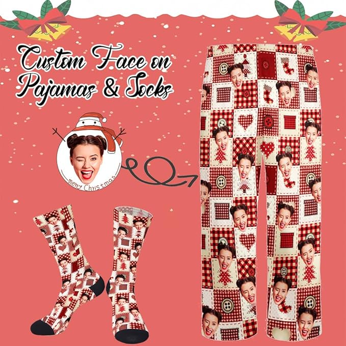Custom Pajamas Pants with Photo for Men Women:Made in USA Personalized Pajama Trousers,Gifts for Wife Husband