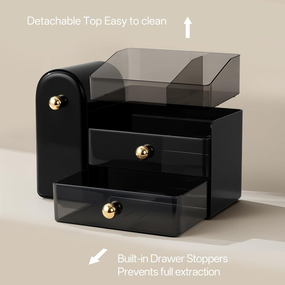 HBlife Makeup Organizer Countertop with Drawers, Cologne Organizer for Men, Vanity Organizers with Brush Holder, Bathroom Countertop Organizer Skin Care Storage, Gift for Dad Husband, Black and Gold