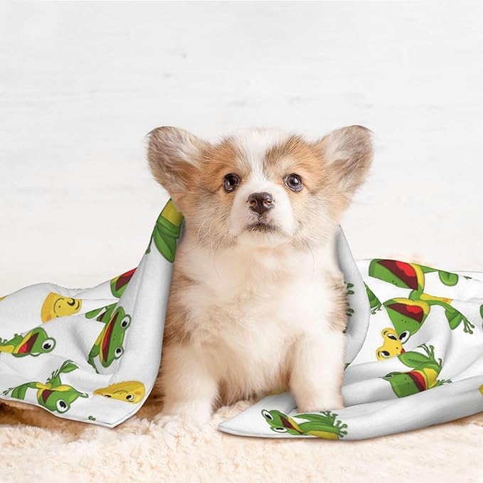 Reversible Pet Blanket for Easy Cleaning Maintenance, Frog Cartoon Cute Frogs, Double Sided Plush Dot Design Means Double Use Between Washes for Convenience